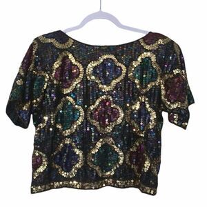 100% Silk Sequin Crop Vintage Blouse Size Medium